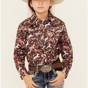 Cowboy Hardware- NWT Girls SZ XL Brown Horse & Flowers Long Sleeve Western Shirt
